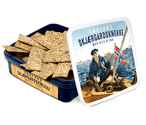 Speltknekkebrød med dill og løk, bakt etter farfars favorittoppskrift. Gode, sprø og like perfekt til kaffen som ute på de syv hav.